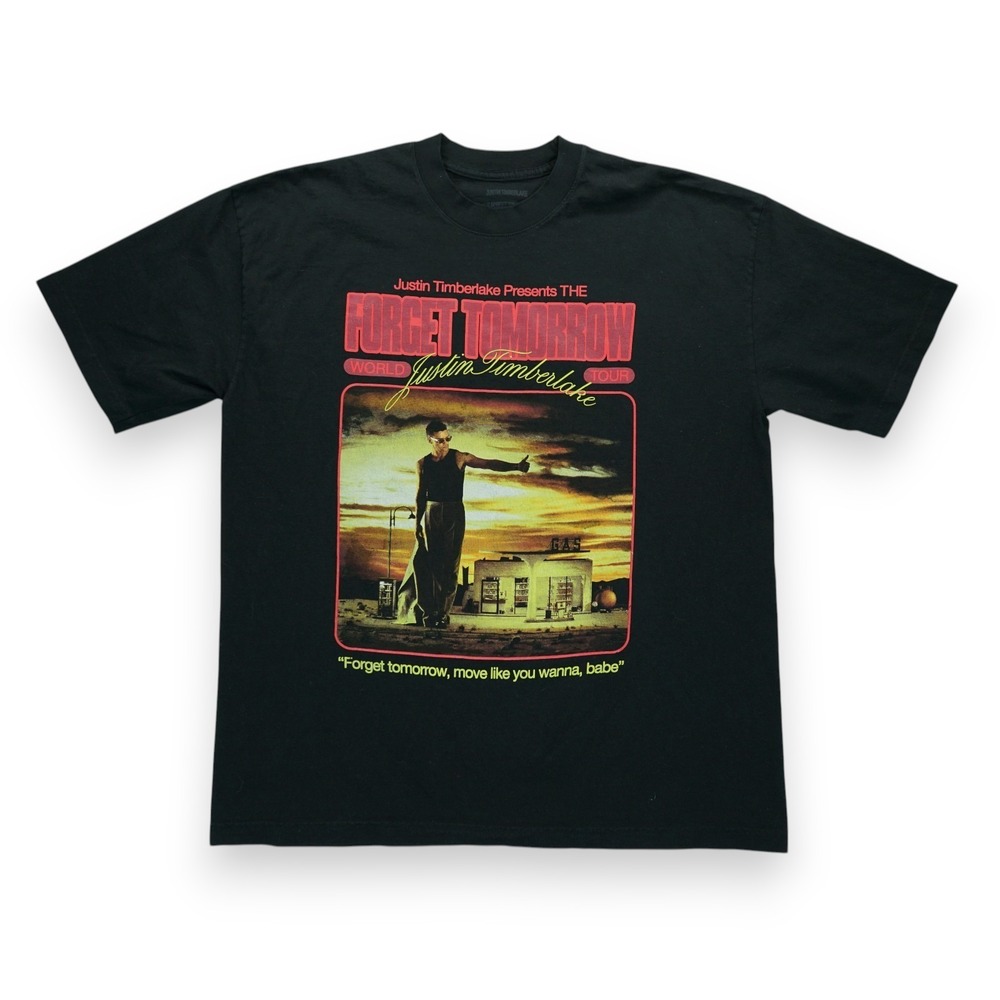 NWOT Justin Timberlake 2025 Tour Shirt "Forget Tomorrow" Size XL ~ Black ~ Men's